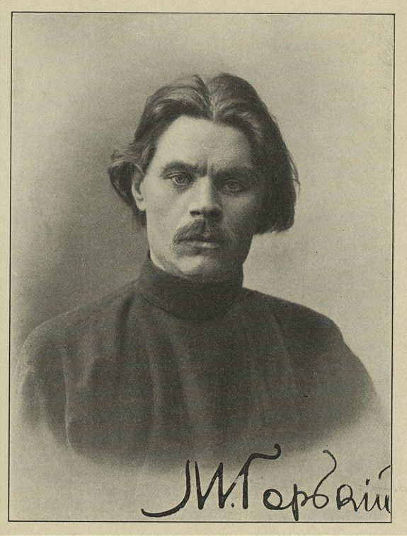 Der Schriftsteller Maxim Gorki auf einer alten schwarz/weiß Aufnahme.